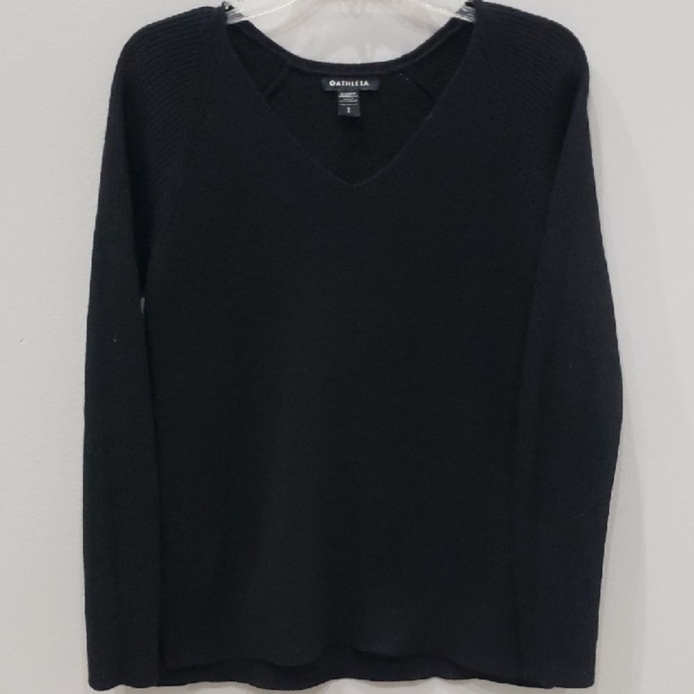 Athleta Sweater Womens Sm Black Hanover Refined V-Neck Rib Knit Tunic